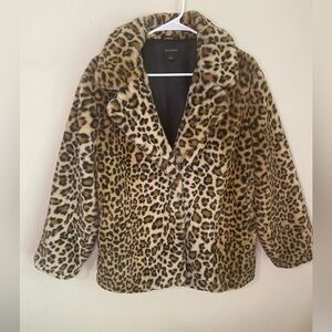 Halogen Faux Fur Leopard Print Jacket